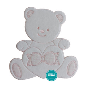 Iron-on Patch - Pink Teddy Bear with Heart and Ribbon